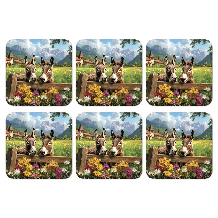 Ezels - Bloemen - Zomers onderzetter kurk middel -3d