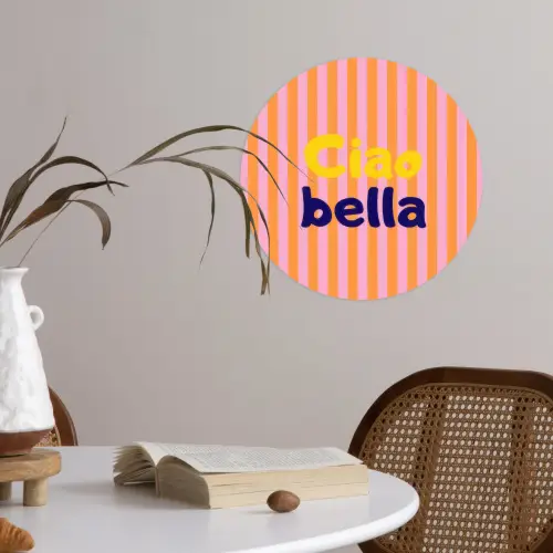 Verticaal - Strepen - Oranje - Ciao bella Wandcirkel behangsticker klein -sfeer3