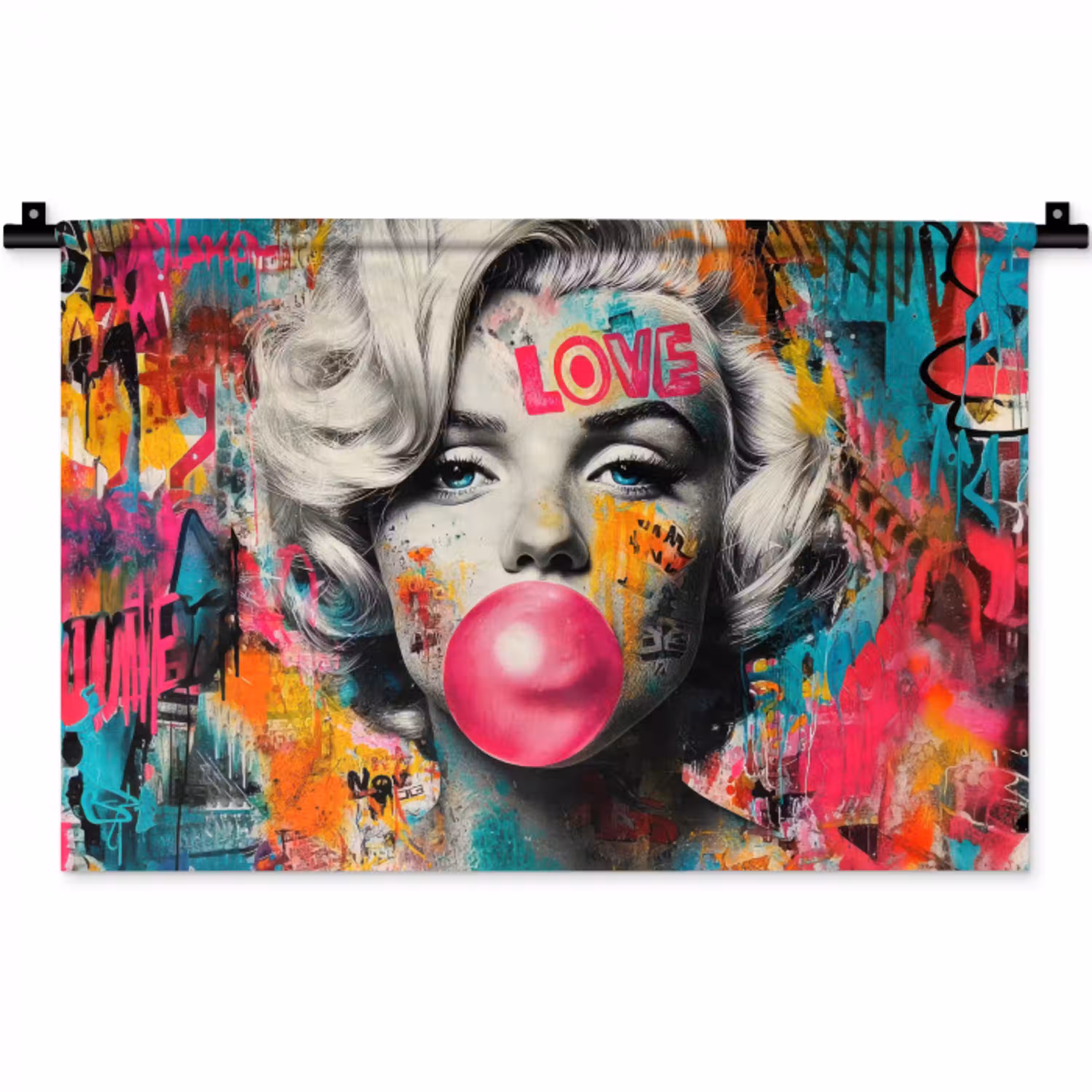 Vrouw - Kauwgom - Graffiti - Neonkleuren Wandkleed katoen klein -zz3d