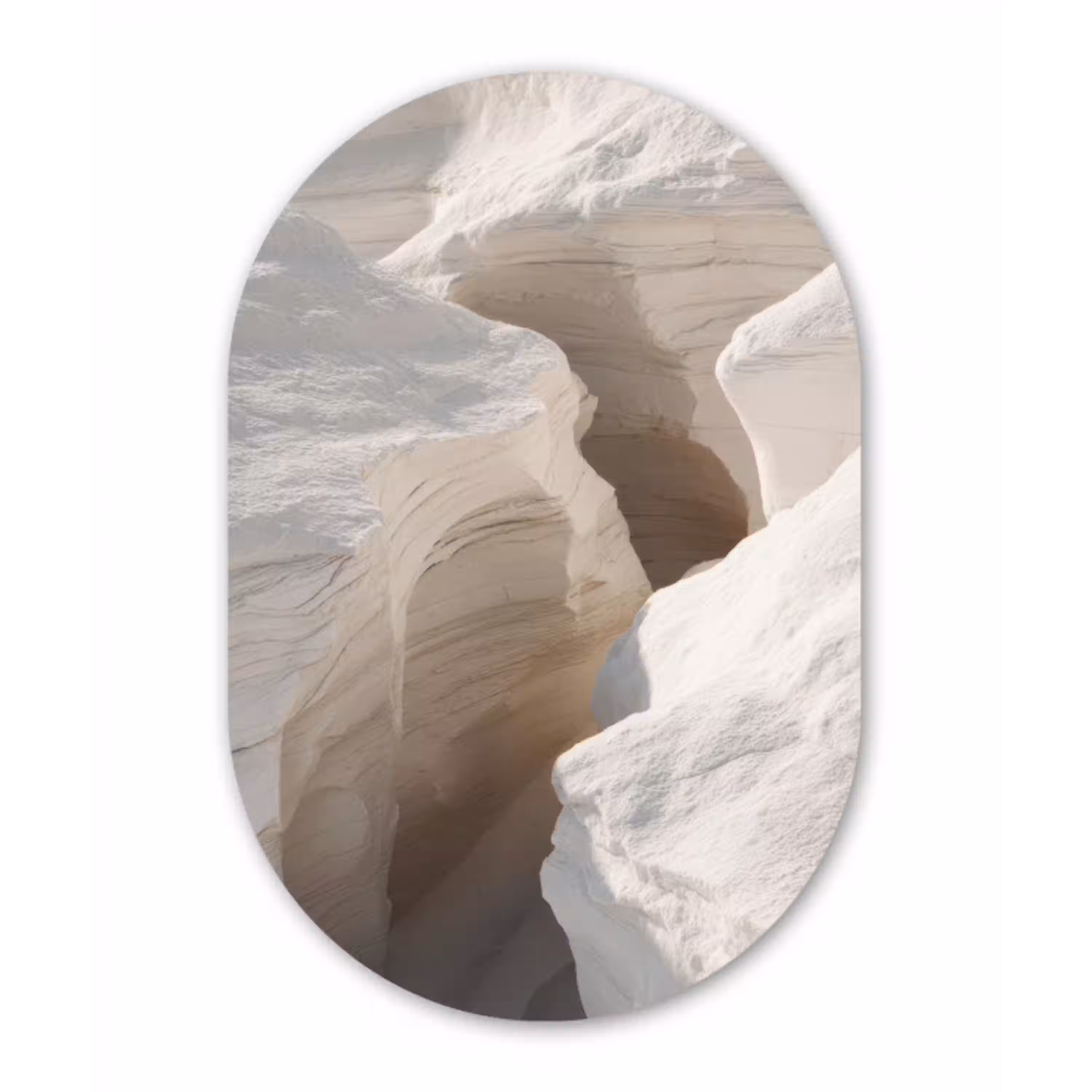 Kloof - Wit - Sneeuw Wandcirkel Ovaal Glas middel -3d