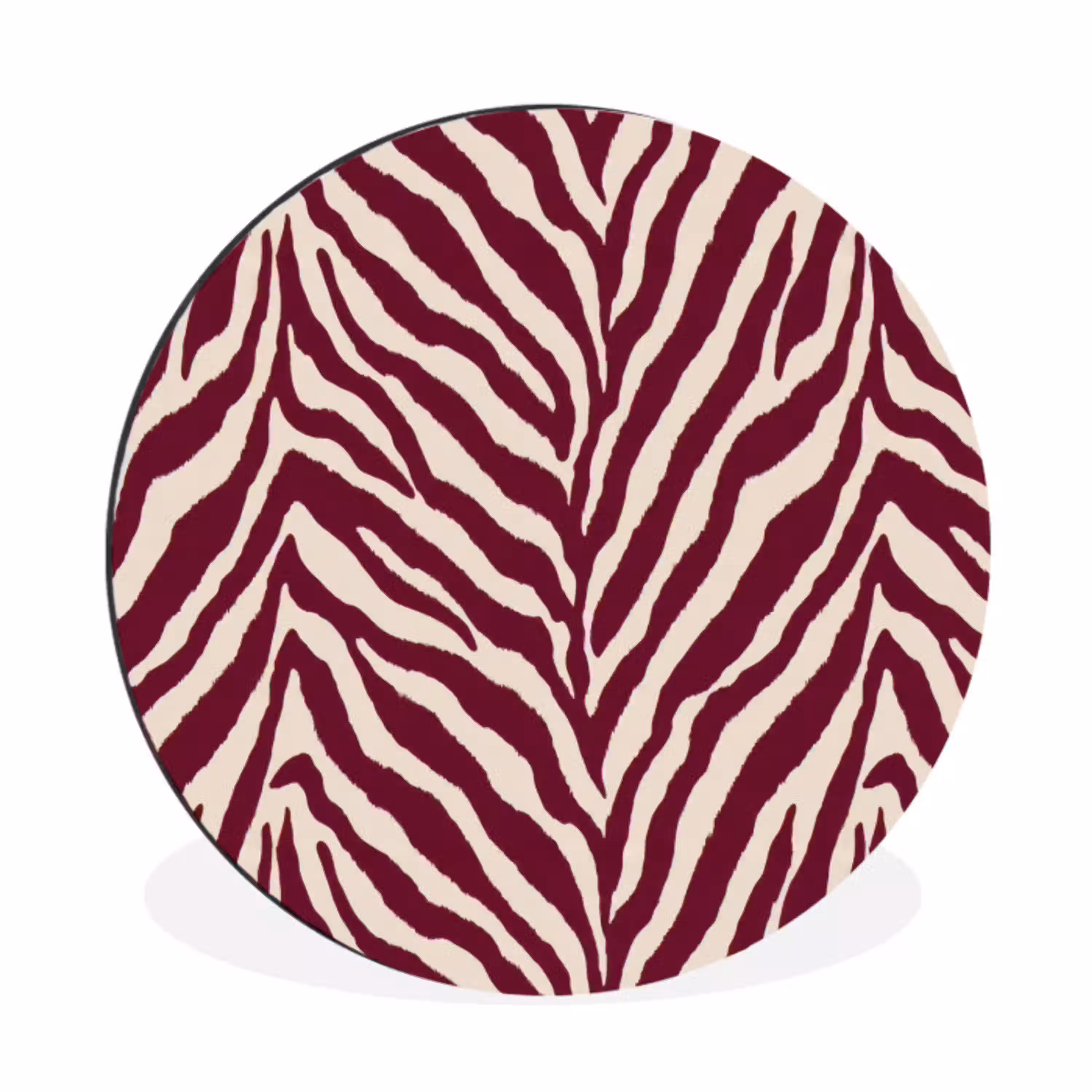 Zebra - Motief - Bordeaux - Rood Wandcirkel aluminium klein 190 -3d