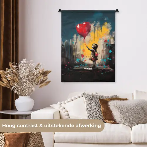 Meisje met ballon in graffiti stijl Wandkleed katoen klein -sfeer1