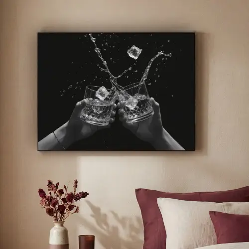 Whiskyglazen - Ijs - Spetters - Zwart Textielframe - compleet frame klein -sfeer1