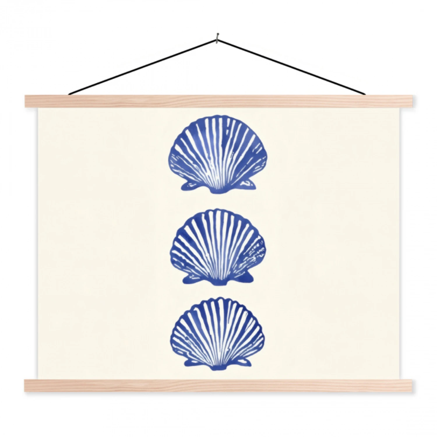 Schelpen - Blauw - Patroon textielposter latten blank klein -3d