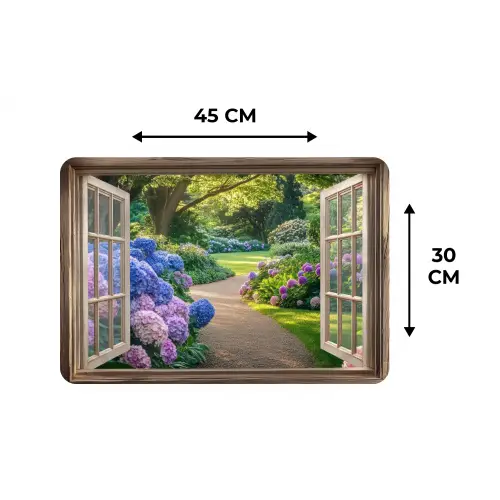 Doorkijk - Tuin - Raam - Hortensia - Bloemen Placemat vinyl groot -specs