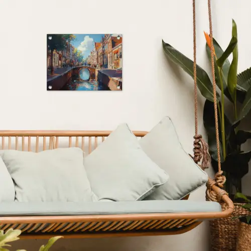 Stad - Gracht - Zon - Fietsen tuinposter los doek klein -sfeer7