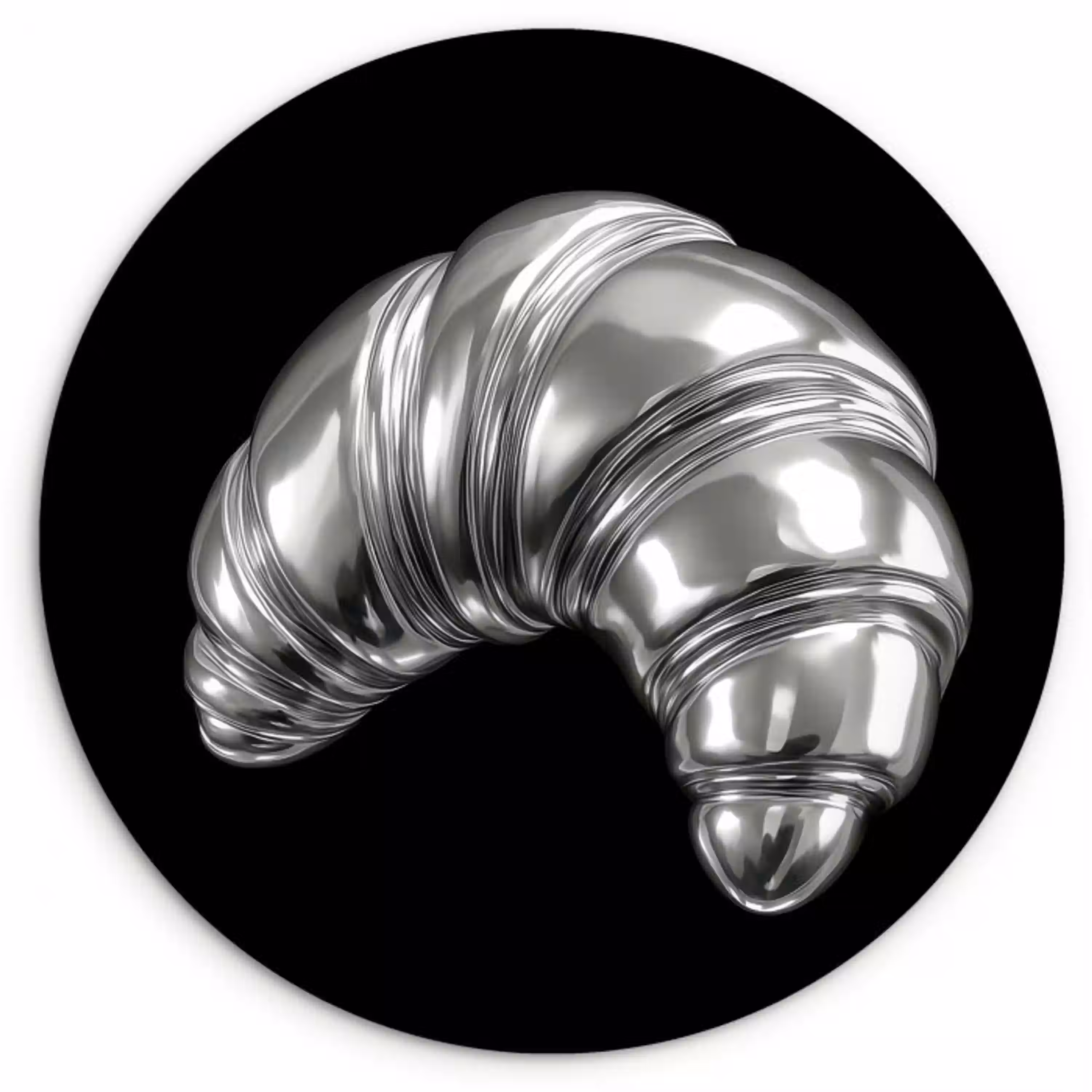 Croissant - Metaal - Zilver Wandcirkel kunststof plaat 5mm dik klein -3d