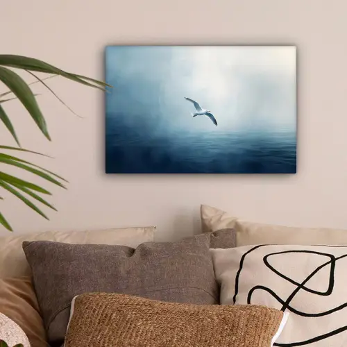 Meeuw - Wit - Zee - Mistig canvas 2cm klein -sfeer1