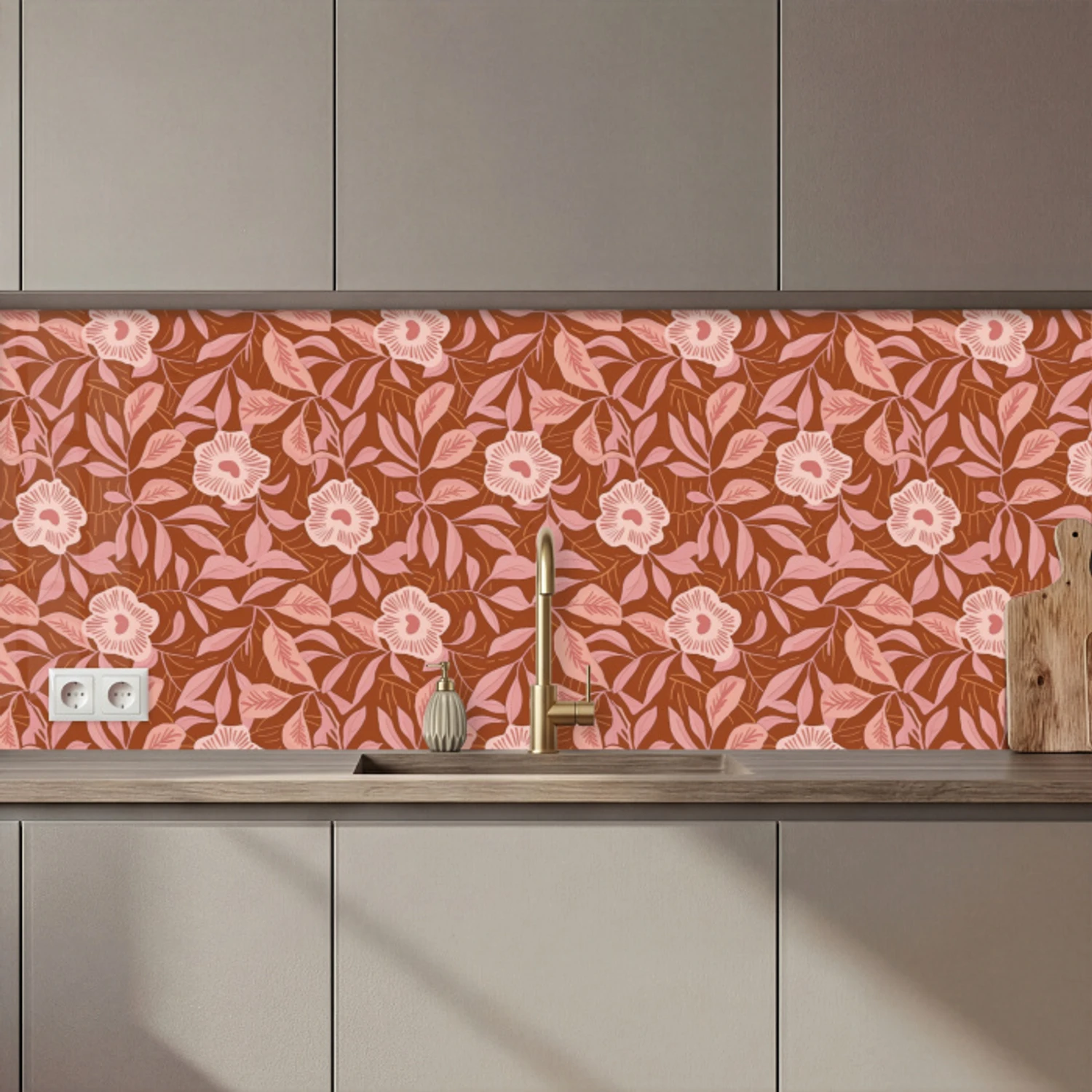 Patroon - Bladeren - Terracotta keuken achterwand 2 middel 871 zz_3dshopping
