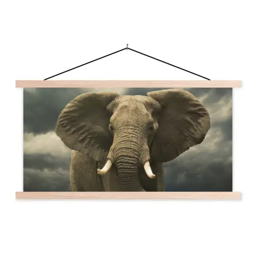 Afrikaanse olifant tegen de donkere wolken textielposter latten blank klein -3d