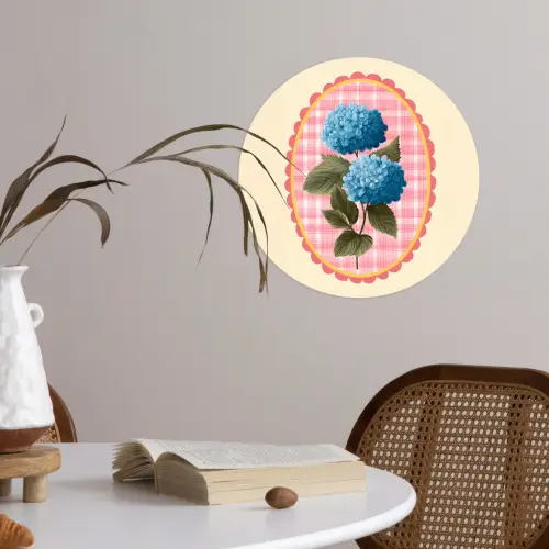 Bloemen - Blauw - Lijst - Bladeren Wandcirkel behangsticker klein -sfeer3