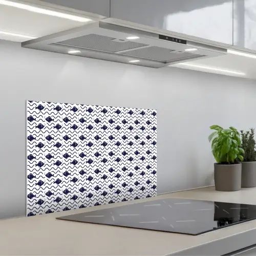 Oceaan - Visachtig - Blauw - Wit keuken achterwand spatscherm klein 900 -3d_schuin