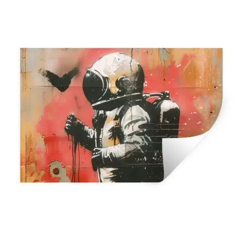 Graffiti - Astronaut - Street art - Ruimte - Banksy Muursticker klein -3d