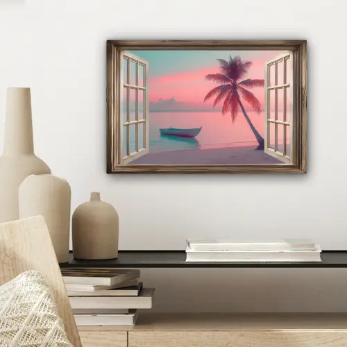 Doorkijk - Strand - Palmboom - Tropisch canvas 2cm klein -sfeer6