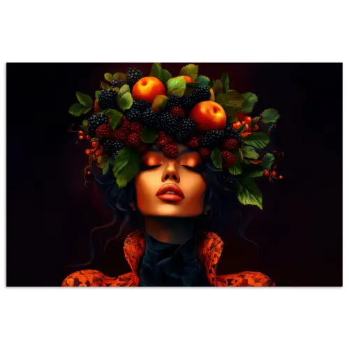 Vrouw - Zwart - Bessen - Bramen - Appels poster papier klein -3d