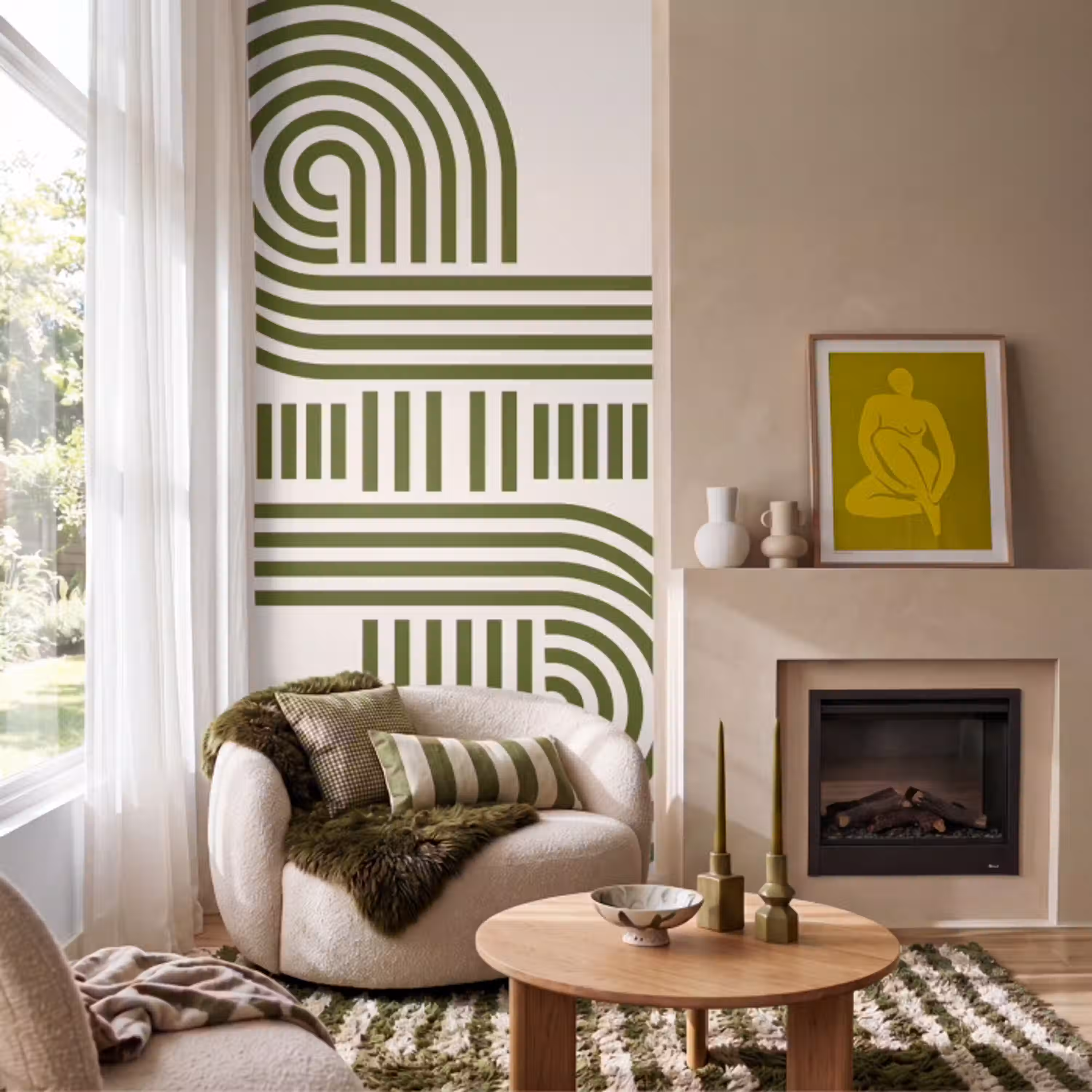 Abstract - Vormen - Modern - Groen Behang Vlies klein -sfeer2