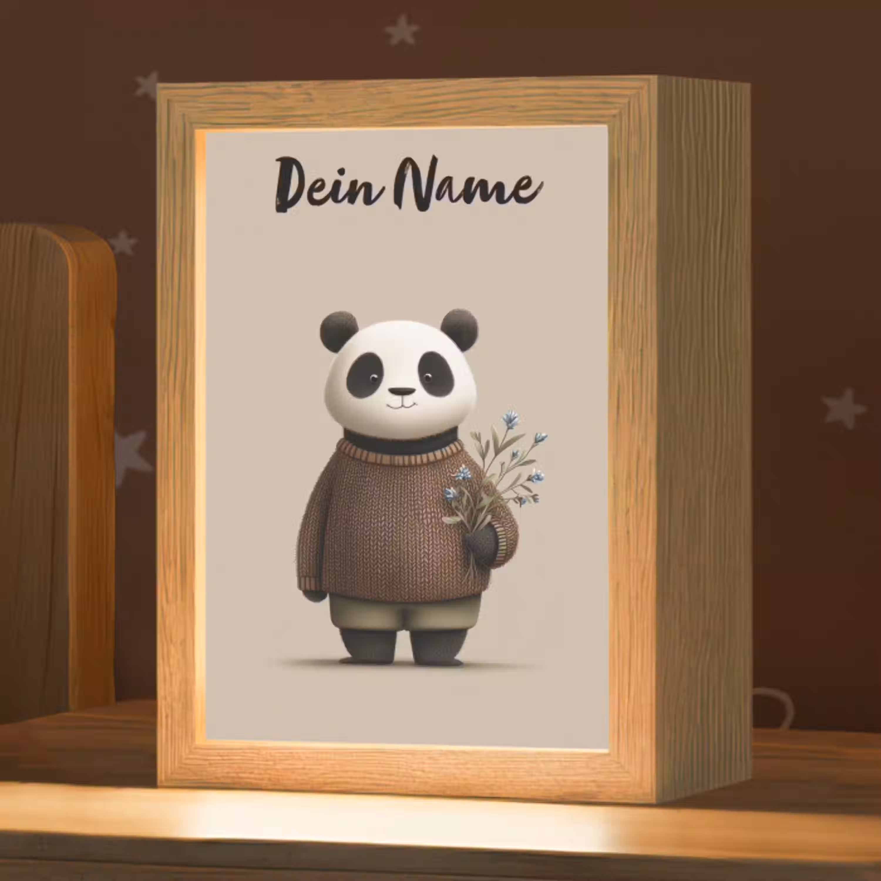 Panda - Blauwe bloemen - Zachtheid Light Box met kabel (Kinderlampje) klein -zzz_3d_website