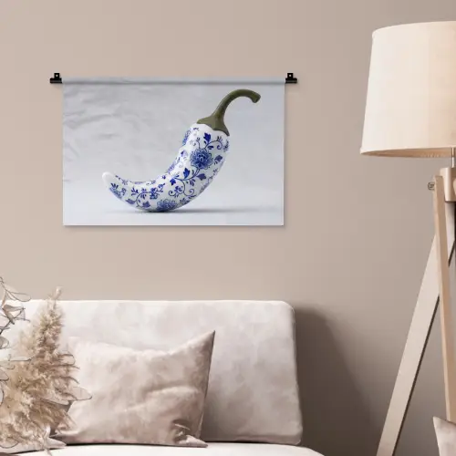 Chilipeper - Keramiek - Blauw Wandkleed katoen klein -sfeer4