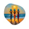 Vrouwen - Strand - Zondsondergang Wandcirkel Organisch Aluminium middel -3d