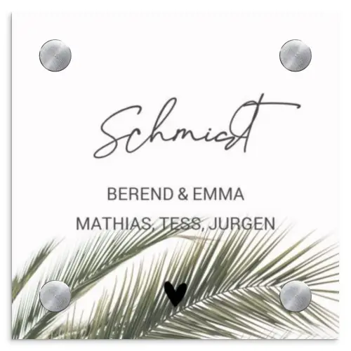 Wit met palmblad - Sierlijk Naambord Vierkant klein -3d