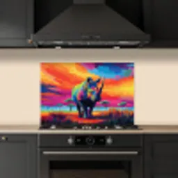 Neushoorn - Zonsondergang - Savanna - Kleurrijk keuken achterwand spatscherm klein -sfeer1