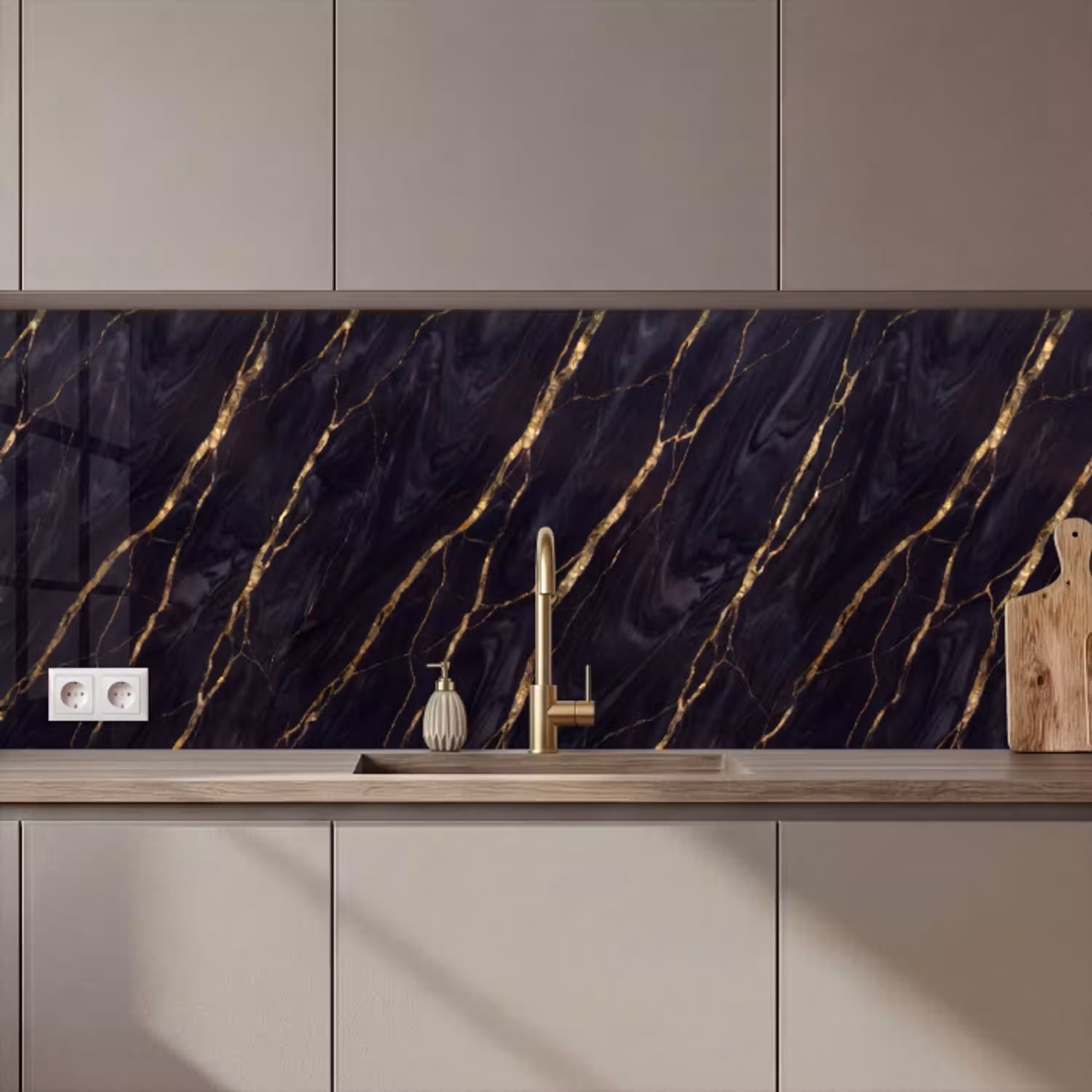 Marmer - Gouden aders - Abstract - Zwart keuken achterwand 2 middel zz_3dshopping