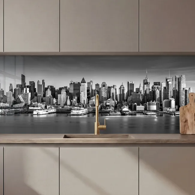 Revestimiento cocina - Skyline - Ciudad - Rascacielos - Negro - Blanco