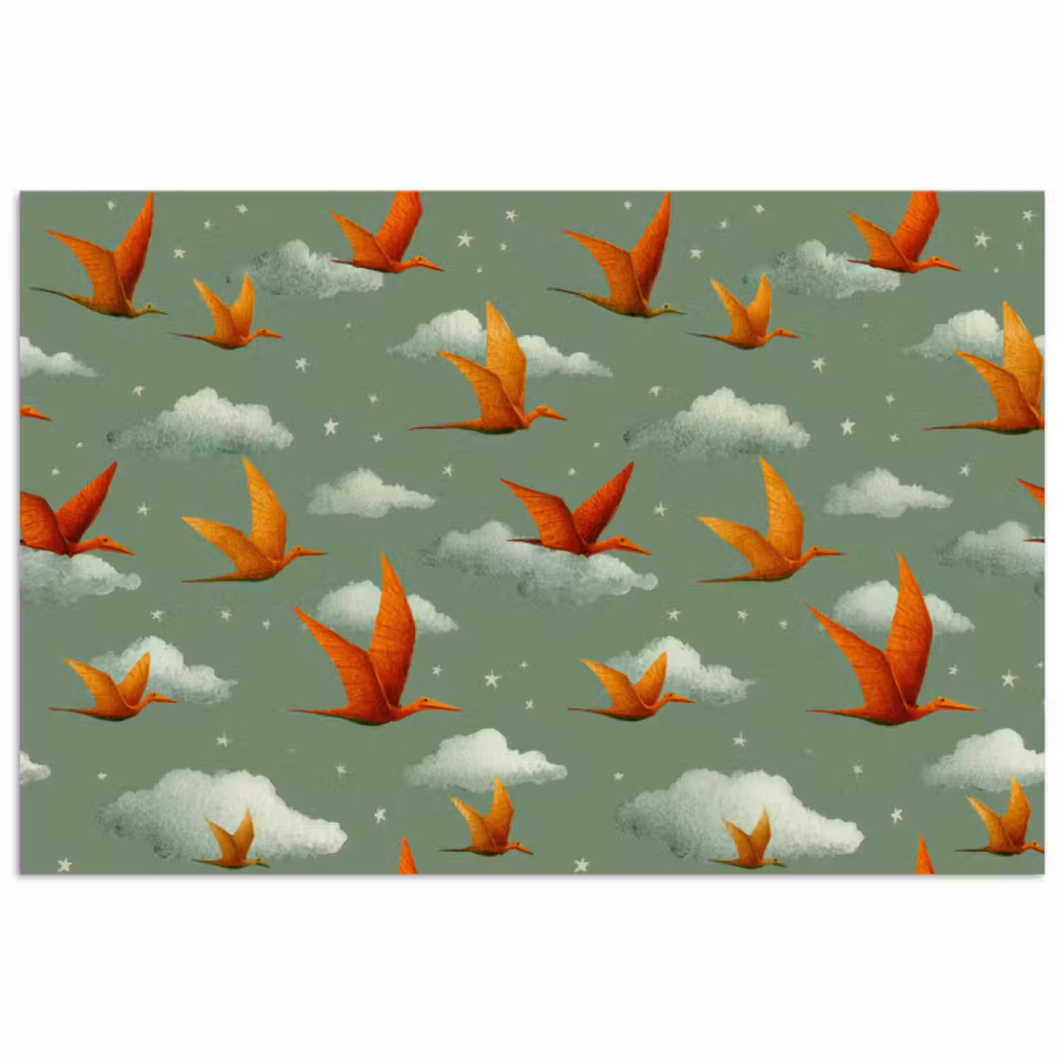 Poster - Dinosaurier - Wolken - Sterne - Orange