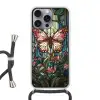 Vlinder - Roze - Bloemen - Bladeren Hoesje iPhone 16 Pro Max met koord klein -3d