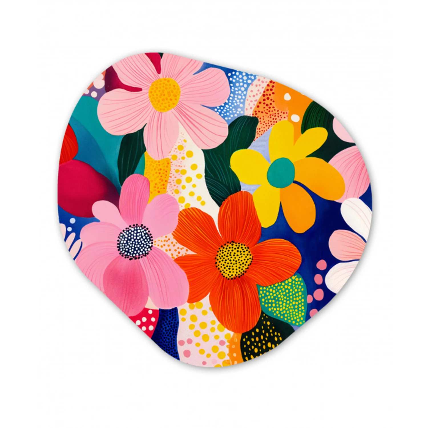 Bloemen - Kleurrijk - Stippen Wandcirkel Organisch Forex 3mm klein -3d