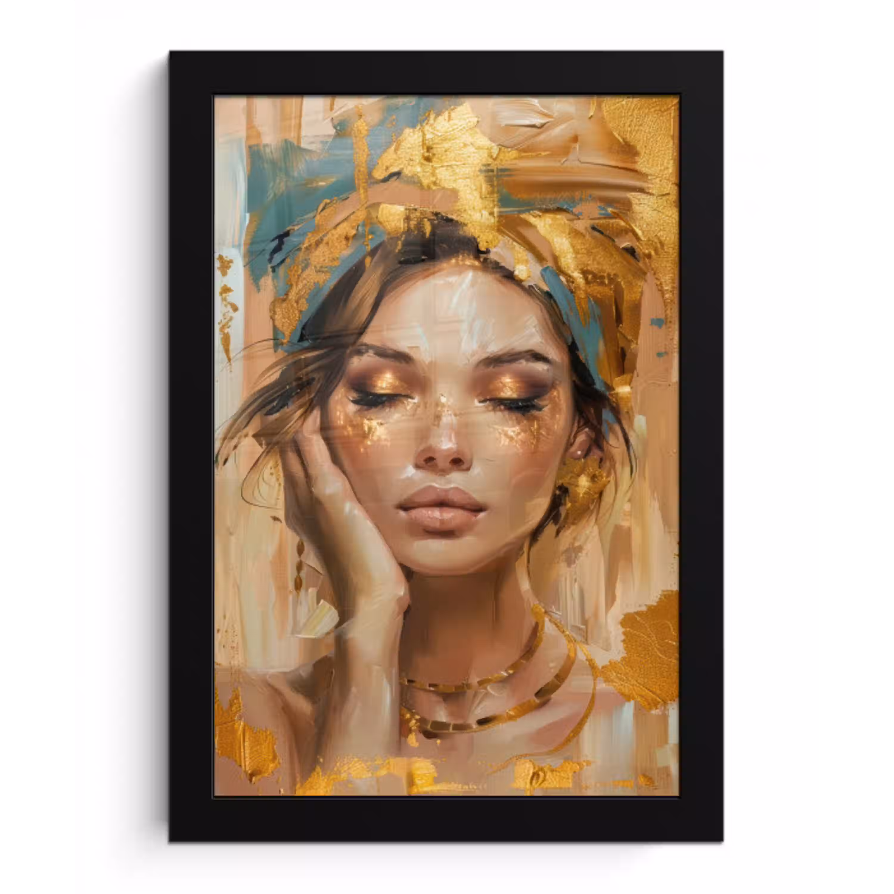 Vrouwen - Portret - Luxe - Goud fotolijst zwart zonder passe partout klein -3d