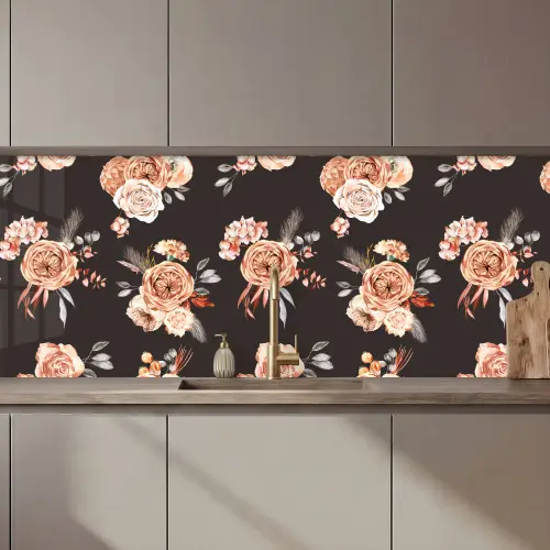Patronen - Rozen - Zwart keuken achterwand 2 middel 871 zz_3dshopping