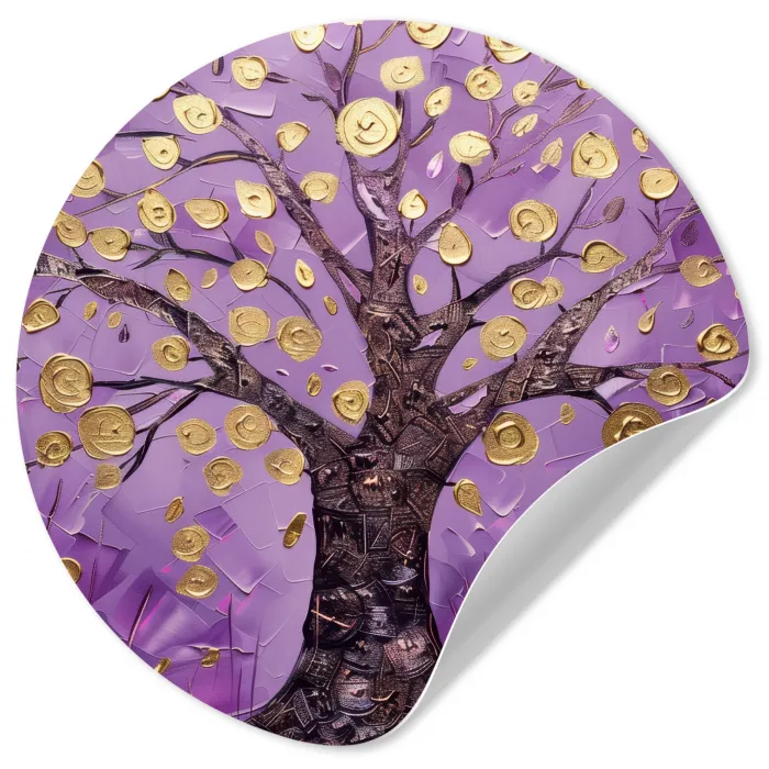 Levensboom - Boom - Paars - Goud - Modern Wandcirkel behangsticker klein -3d