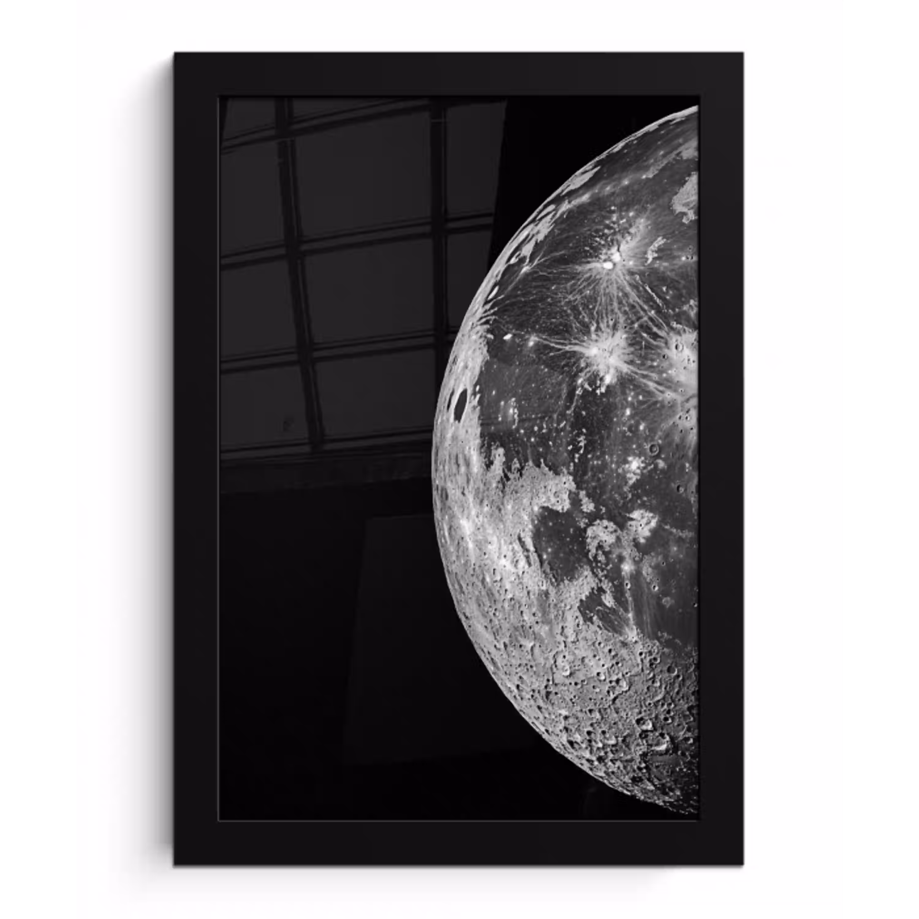 Close-up - Maan - Wit - Textuur fotolijst zwart zonder passe partout klein -3d