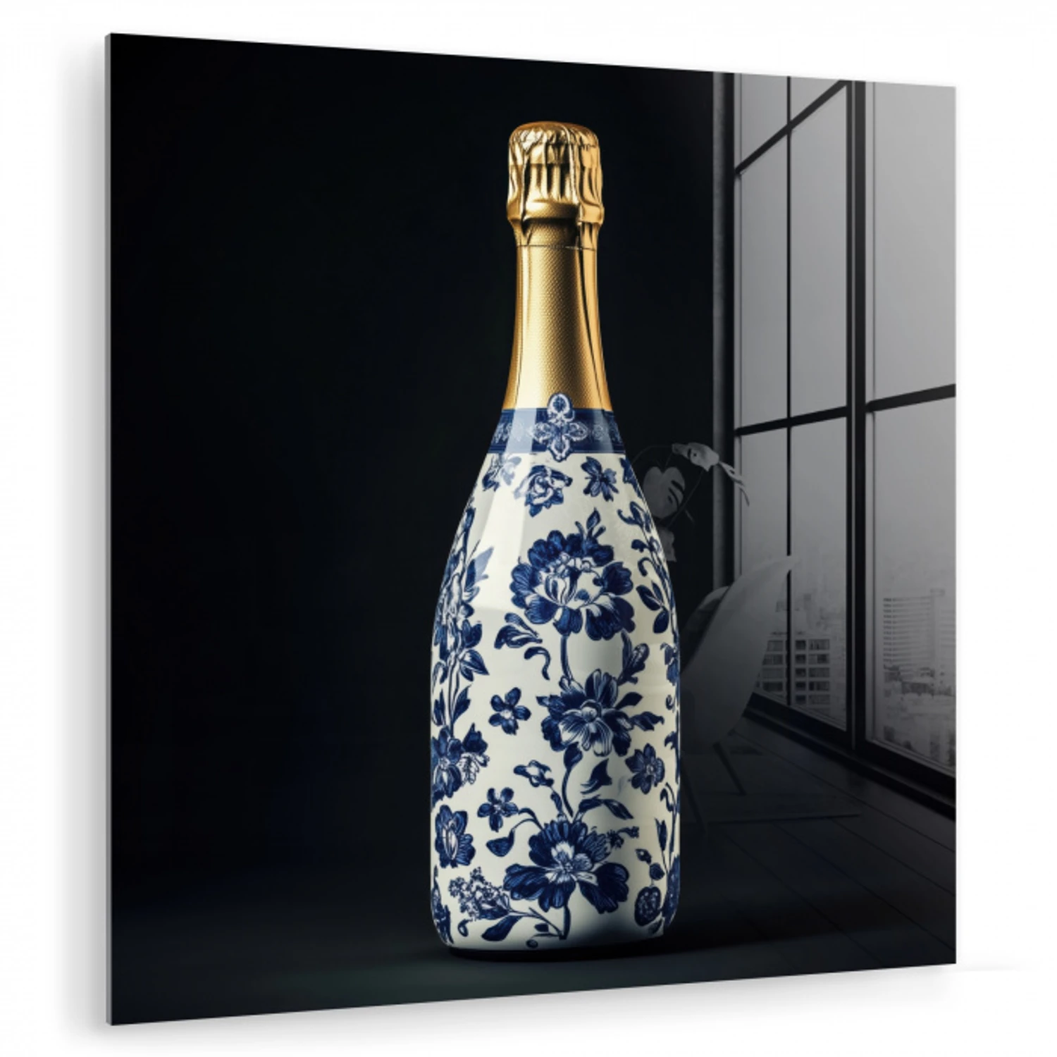 Champagne - Bloemen - Goud - Chique plexiglas 5mm klein -zzzproduct_nieuw