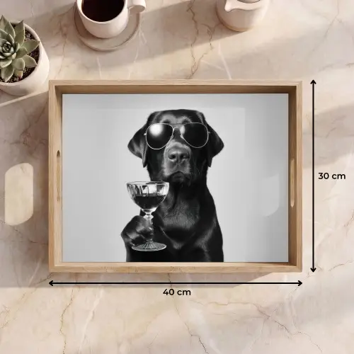 Hond - Zwart - Wijnglas - Zonnebril Dienblad Rechthoek middel -USP_Formaat
