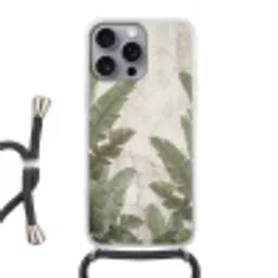 Bananenbladeren - Beton - Groen Hoesje iPhone 16 Pro Max met koord klein -3d