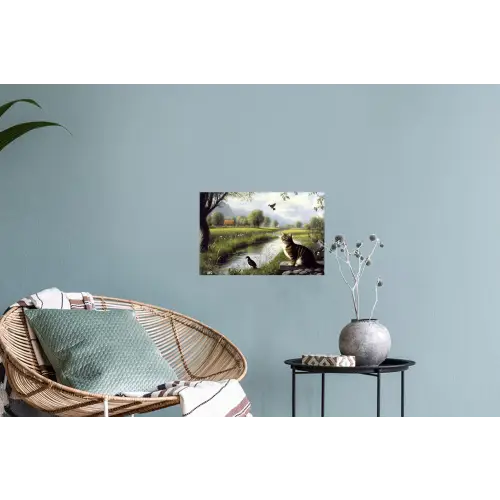 Kat - Beekje - Weide Muursticker klein -plant