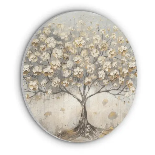 Boom - Beige - Goud - Verflook - Grijs Akoestische PET Vilt - Rond klein -3d