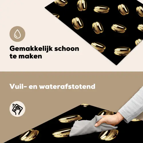 Macarons - Patroon - Goud - Zwart Inductie beschemer met haakjes klein -ky-schoon-nl