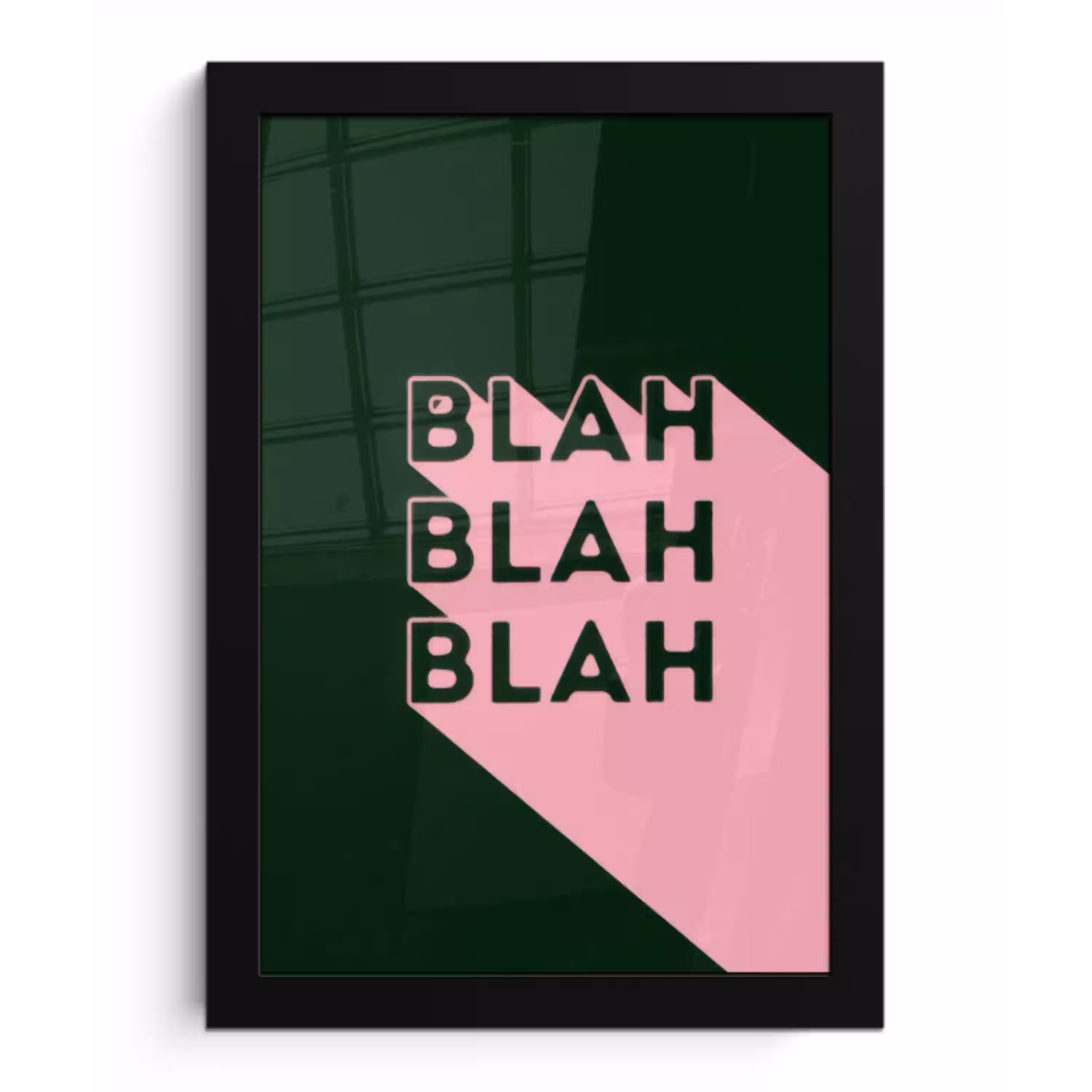 Donkergroen - Tekst - Schaduw - Grafisch fotolijst zwart zonder passe partout klein -3d