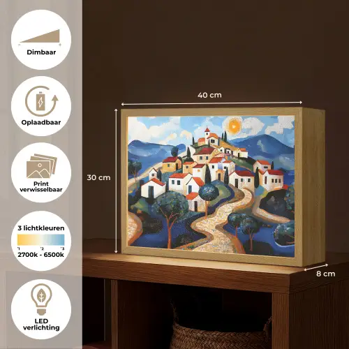 Dorp - Heuvelachtig - Zon - Mozaïek Light Box met batterij (Wandlamp) middel -USP_websiteoverzichtNL