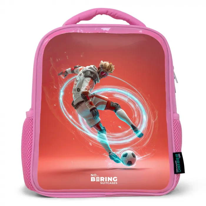 Voetbal - Jongen - Rood - Lichtcirkel Kinderrugzak - Roze middel -3d