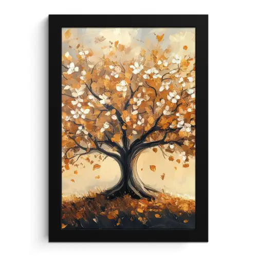 Herfst - Boom - Oranje - Bladeren - Levensboom - Abstract fotolijst zwart zonder passe partout klein -3d