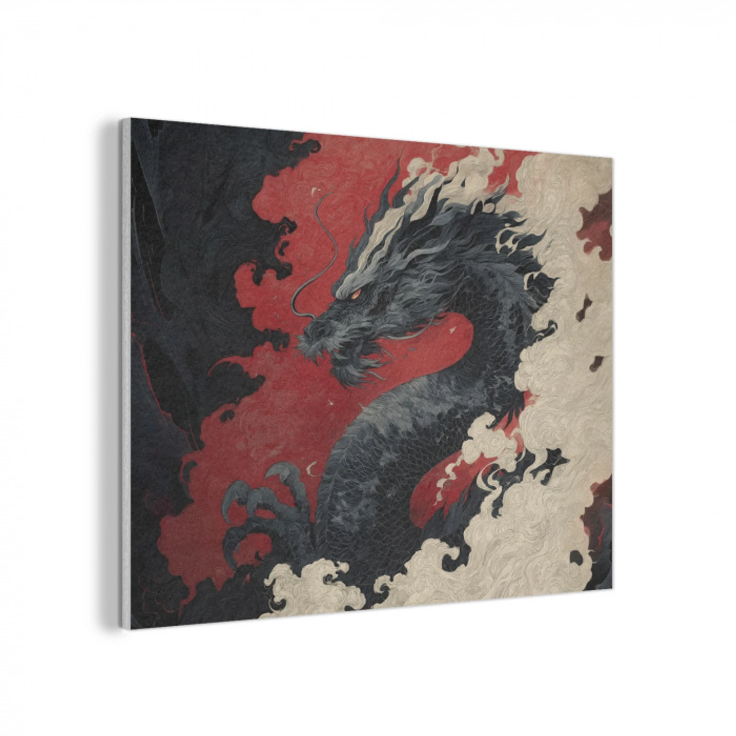 Zwarte draak - Rookwolken - Rood PET vilt klein -3d