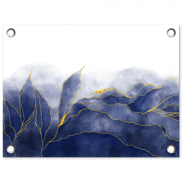 Marmer - Blauw - Marmerlook - Goud - Textuur tuinposter los doek klein -3d