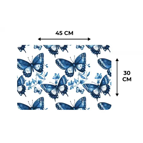 Blauw - Vlinders - Bloemen - Wit Placemat vinyl groot 368 -specs