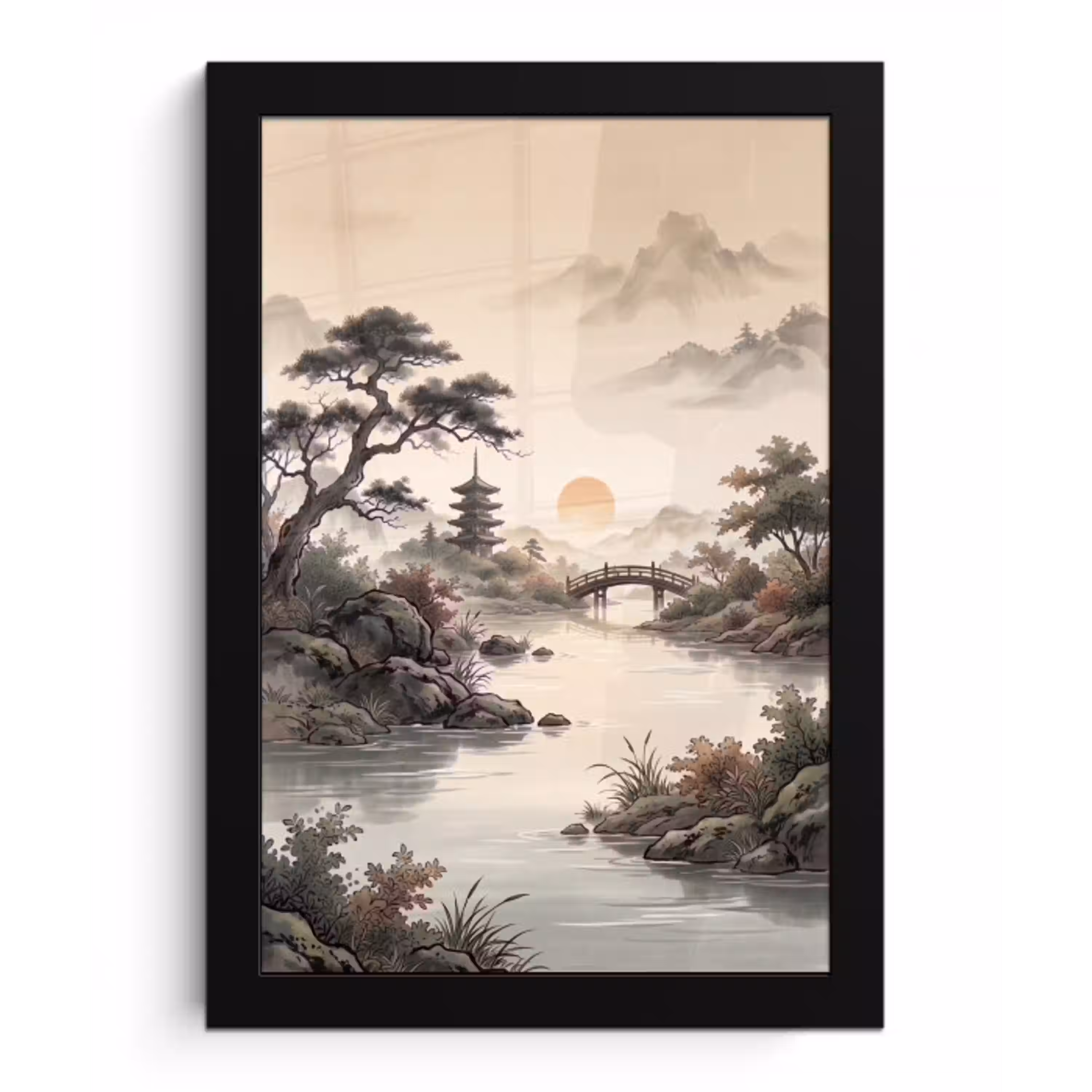 Azië - Landschap - Kleurrijk fotolijst zwart zonder passe partout klein -3d