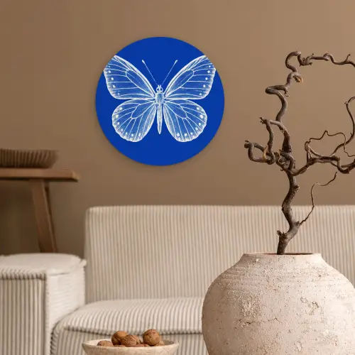 Vlinder - Wit - Getekend - Stippen Wandcirkel plexiglas klein -sfeer1