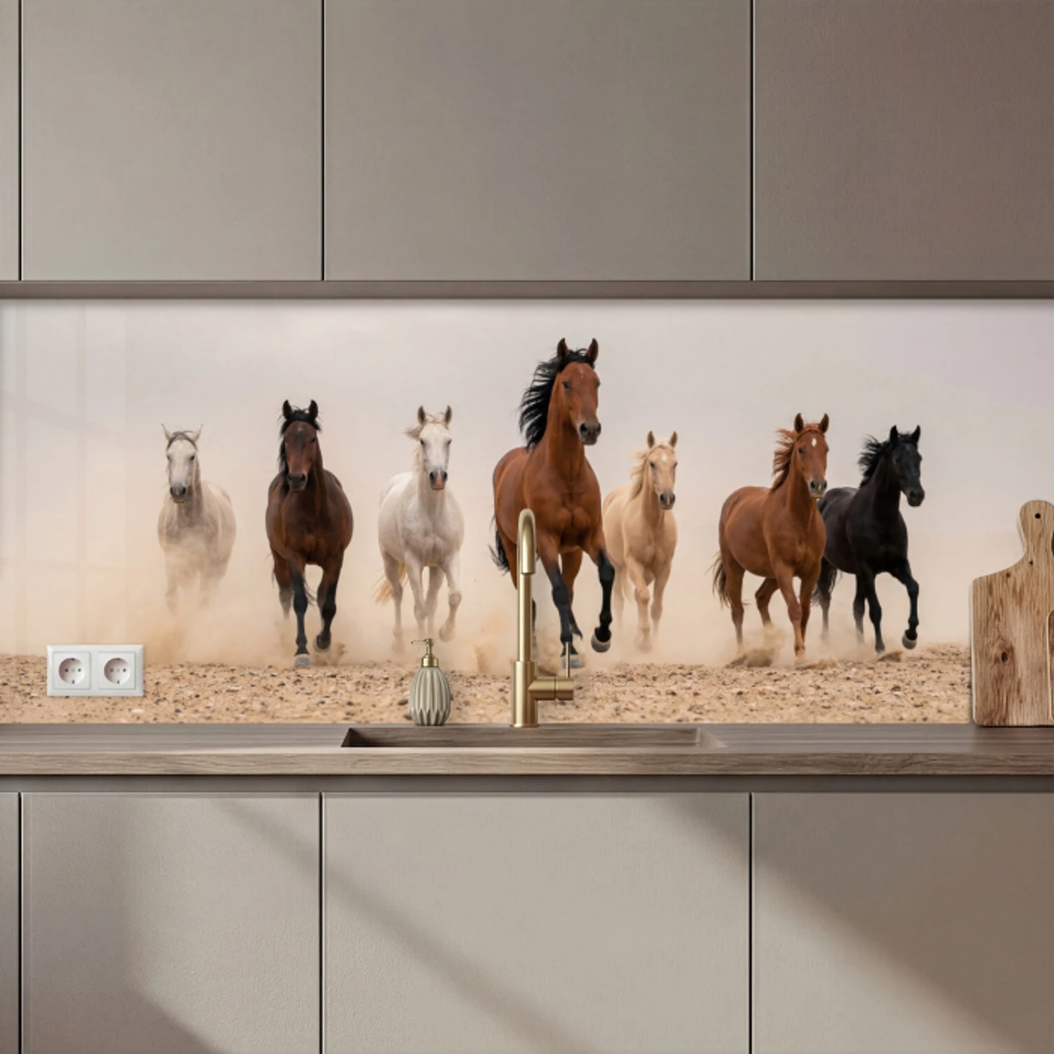Kudde paarden - Stofwolk - Bruin - Zwart keuken achterwand 2 middel zz_3dshopping